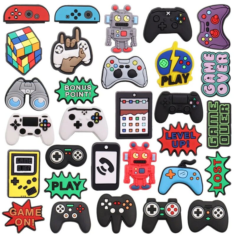 1-30PCS PVC Shoe Charms Gamepad Robot Mobile Phone Game Console Buckle Accessories Decorations Button Ornament Kid Boys Gift