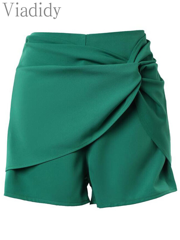 Women Sexy Solid Color Twisted High Waist Casual Shorts