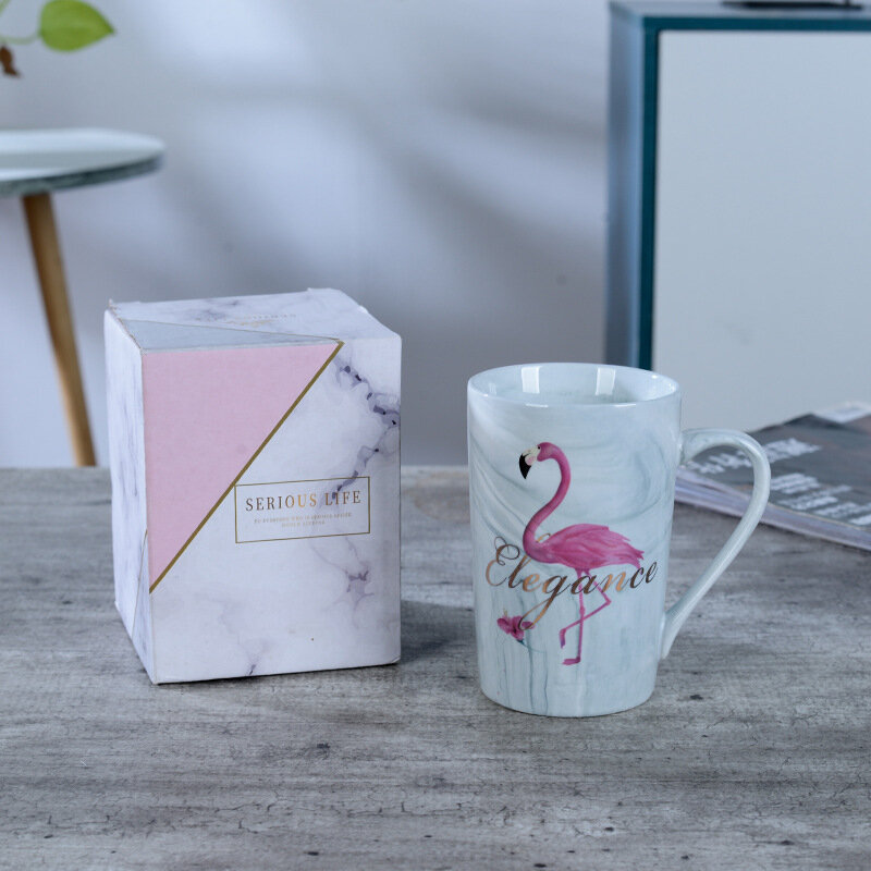 Flamingo cangkir kopi Mug air, Set cangkir keramik cocok untuk pasangan, gagang rumah teh