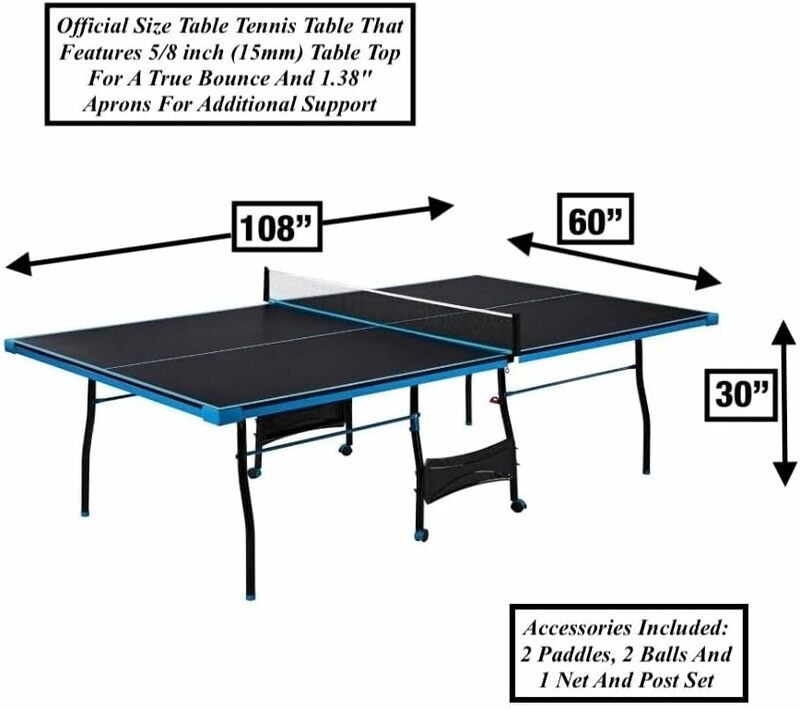 Folding Rolling Table Tennis Table Indoor Ping Pong Table with 2 Paddles 2 Balls 1 Net and Post Set 4 Wheels for Easy Movement