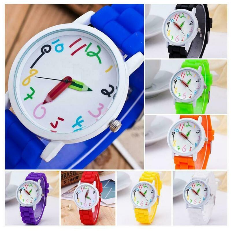 Kreative Kinder Kinder Uhr rundes Zifferblatt Silikon armband analoge Quarz Armbanduhr Geschenk