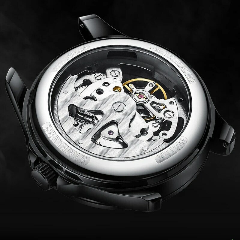 Ailang ผู้ชายแฟชั่นนาฬิกากลไกออโตเมติกสตีมพังค์สำหรับผู้ชายสายหนังนาฬิกาข้อมือบุรุษไขลาน