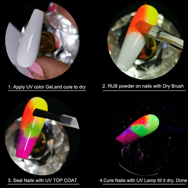 10g Nail Art 3 in 1 polvere per immersione cromo Rub pigmento per immersione in polvere per la decorazione delle unghie polvere per Manicure al Neon in polvere