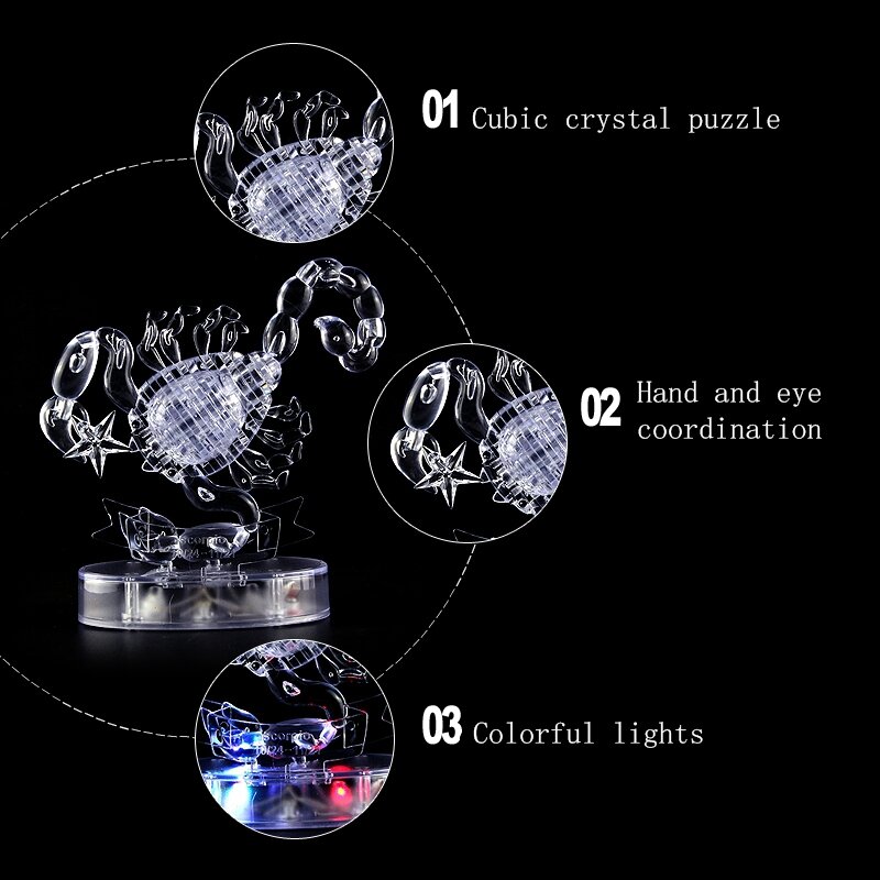 Bloques de construcción 3D de cristal de 12 Constelaciones, juguetes educativos de bricolaje, iluminación autoinstalable, escorpio