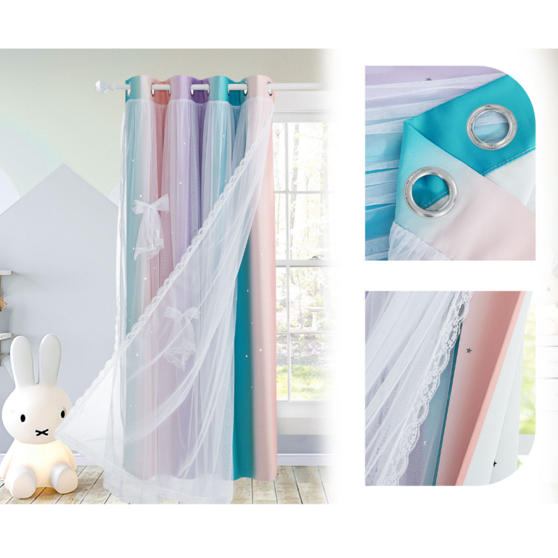 Blackout Curtain Shiny Stars Children Cloth Curtains Colorful Double Layer Star Window Curtains for Living Room Bedroom Gradient