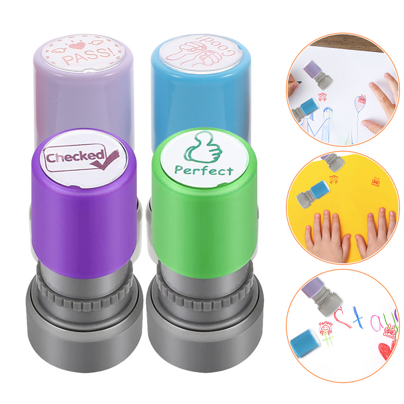 4 Pcs Classroom Supply Encourage Cartoon Chapter for Craft School Simple Stamper Homework Primary
