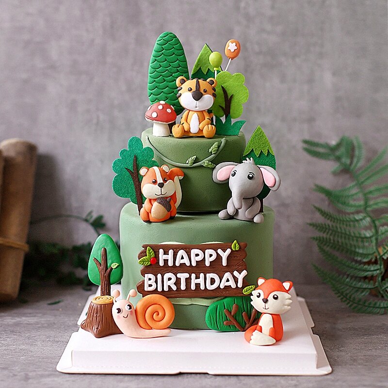 Animals Giraffe Lion Fox Decoration Monkey Cake Toppers for Kid's Birthday Party Baby Happy Birthday Supplies Lovely Gifts