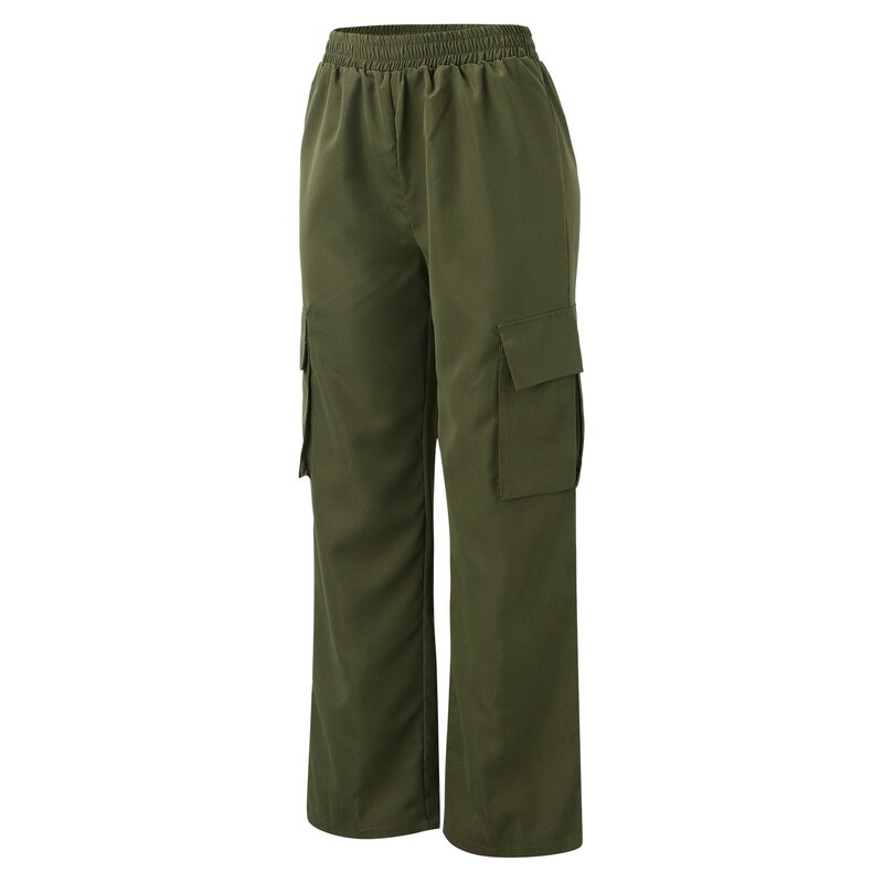 Pantalones Cargo para mujer, ropa de calle coreana, pantalones Cargo de Color sólido con cintura elástica, pierna ancha, Joggers Casuales