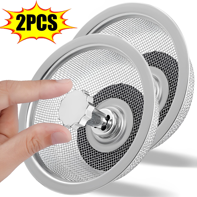 Kitchen Sink Strainer with Handle & Stopper Replacement Sink Drain Basket Stainless Steel Mesh Filter Strainers Waste Hole Trap