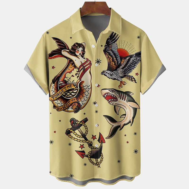 2024 letni Demon Angel Men koszula hawajska 3d roślina koszula dla mężczyzn nadruk kreskówkowy hawajskie koszule koszula plażowa
