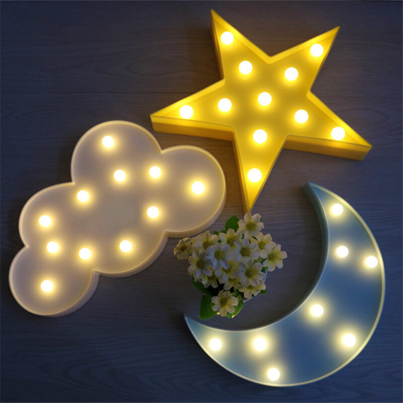 مصباح LED ثلاثي الأبعاد على شكل سحابة أو نجمة أو قمر ، مثالي لغرفة الطفل أو المرحاض أو كهدية.