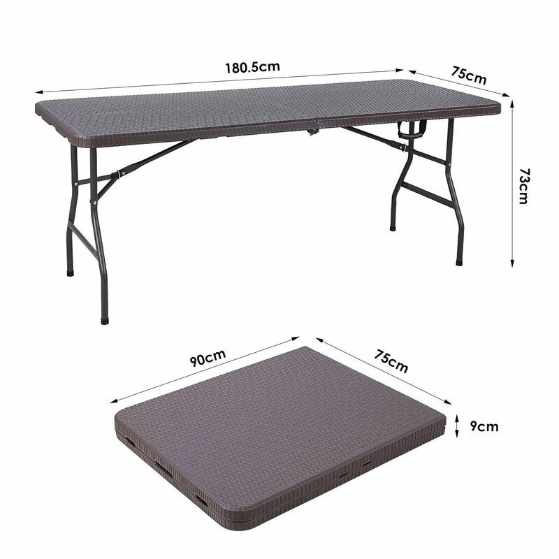 โต๊ะตั้งแคมป์แบบพกพาพับได้สำหรับลานบ้านเฟอร์นิเจอร์หวายในร่ม/กลางแจ้ง6FT สำหรับการตั้งแคมป์เชิงพาณิชย์ไม่มีที่นั่ง