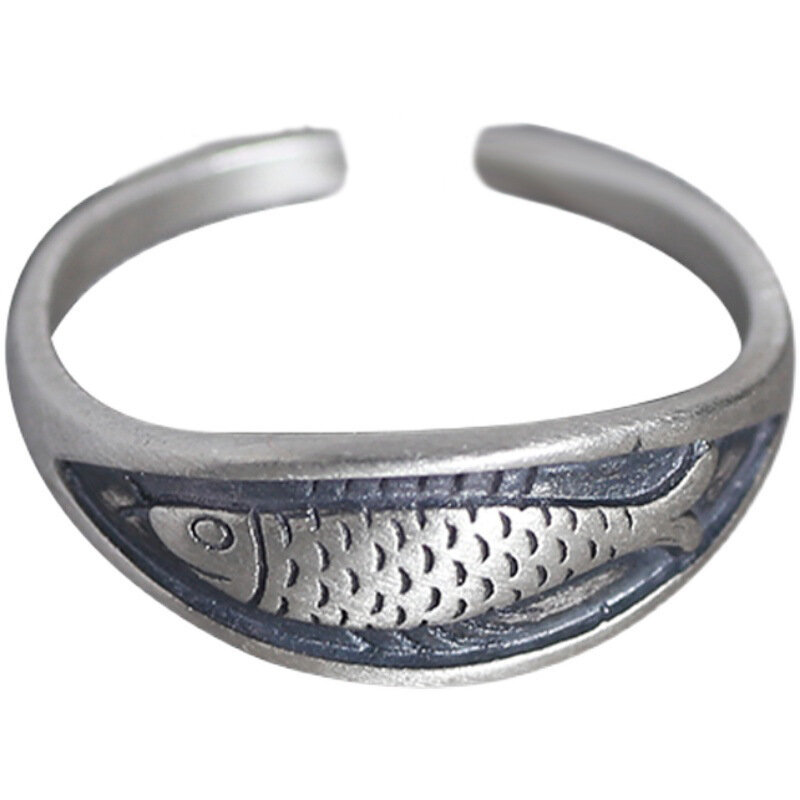925 Sterling srebrny geometryczny unikalne ryby pierścienie w stylu Retro dla kobiet czeski regulowany otwarty Vintage pierścień na imprezę urodzinową