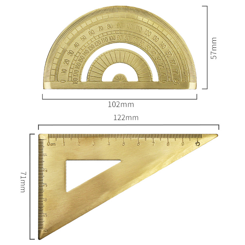 1 Set penggaris segitiga gambar penggaris pengukur geometri busur derajat kuningan