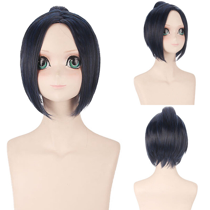 35CM czarny niebieski fioletowy Cosplay włosy Middl część peruka sztuczne włosy rozszerzenie syntetyczne Anime peruka imprezowa peruka
