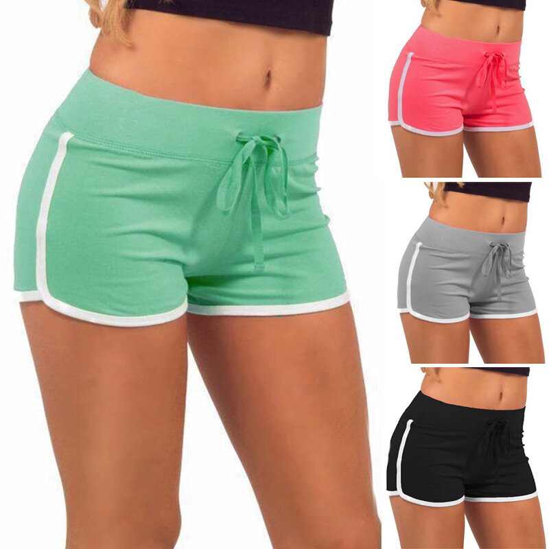 Sommer schnell trocknende Sport hose für Frauen Baumwoll shorts Kontrast bindung Seite geteilt elastische Taille Casual Shorts Yoga Short