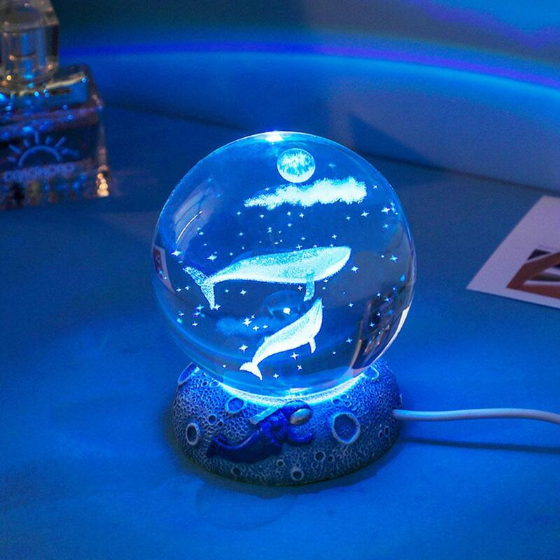 Bola kristal ukir Laser 3D Axolotl, lampu malam berwarna, dekorasi rumah hadiah ulang tahun anak istri pacar Classmate
