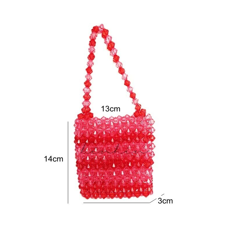 Cherry Color Transparent Bag Beautiful Handmade Beaded Own Designer Handbag Acrylic Hand-woven Beaded Crystal Pearl Clear Purses