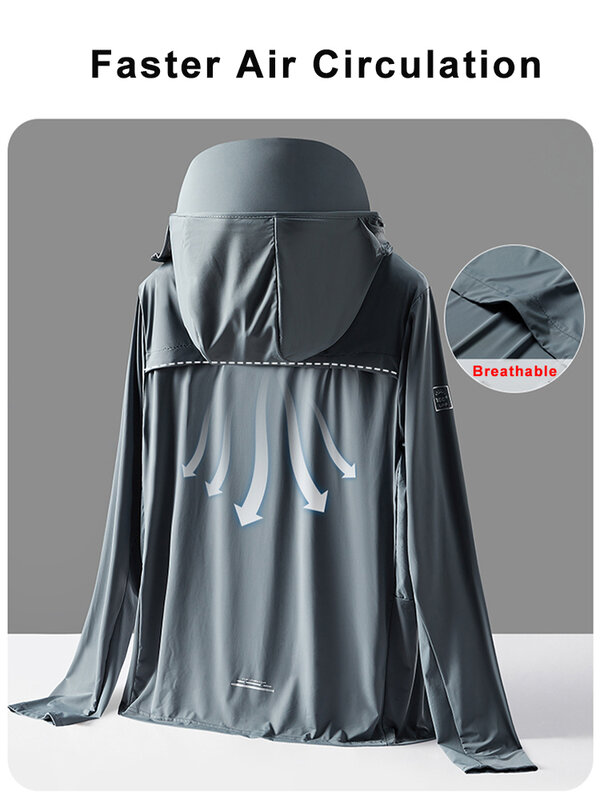 Summer UPF 100+ UV Proof Skin Coats Men Breathable Light Thin Cool Nylon Sun Protection Hooded Windbreaker Casual Jackets 8XL