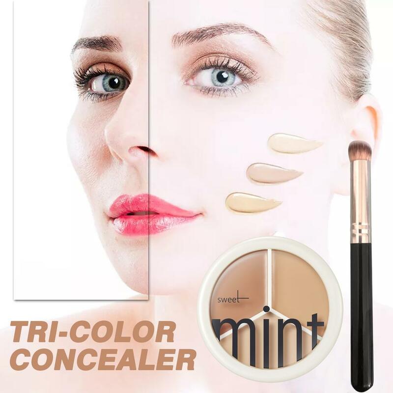Tri-color Concealer Palette Moisturize Long Lasting Cover Dark Circles Acne Pores Cream Shading Highlighter Face Makeup Cometics