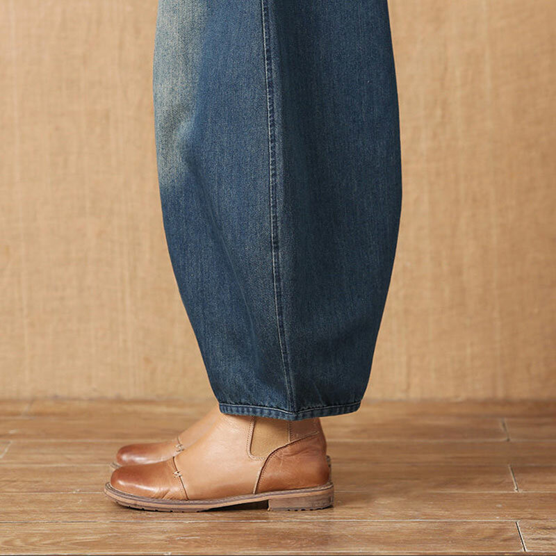 Jeans largos de cintura alta para mulheres, jeans de harém casual, bloom vintage, calça jeans até o tornozelo, perna larga, tamanho grande 34, namorado