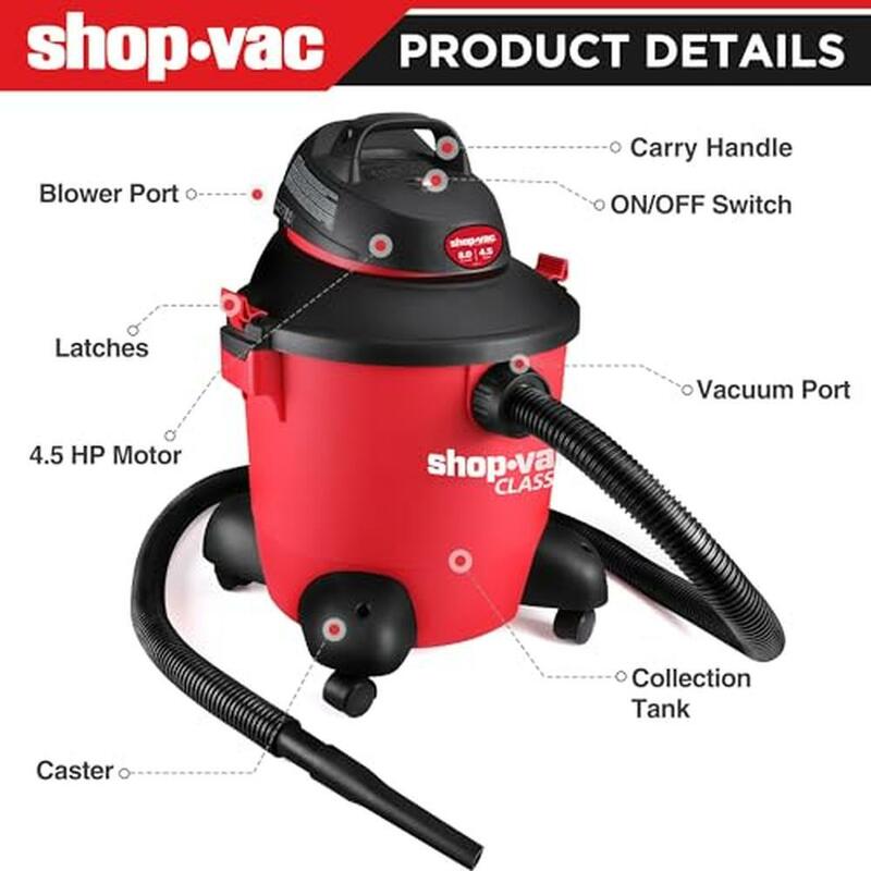 8 Gallon Wet Dry Vacuum W/ 4.5-Peak HP & Blowing Function Ideal Jobsite Cleaning & Workshop Filter Hose and Accessories Included