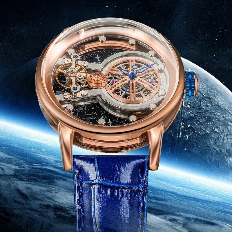 HANBORO Luxuri Mann Starry Sky Uhr Für Männer Mechanische Armbanduhren Uhr Erde Thema Design Automat Mann Uhr Herren Uhr Hot