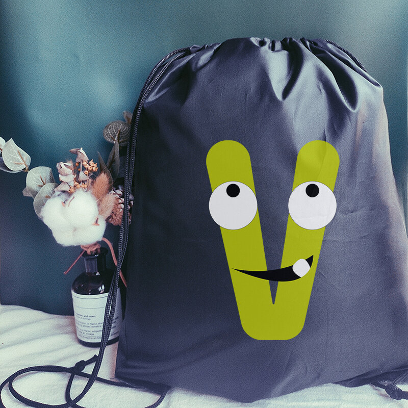 Creativo divertente alfabeto stampa borsa con coulisse borsa da donna borsa da Shopping moda donna borse da ragazzo zaino Bookbag