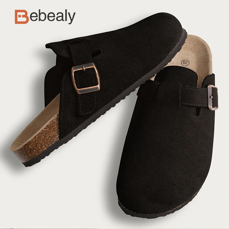 Bebealy-Zapatillas planas clásicas para mujer, zuecos de corcho a la moda, Chanclas de playa al aire libre, Sandalias planas para el hogar, 2024
