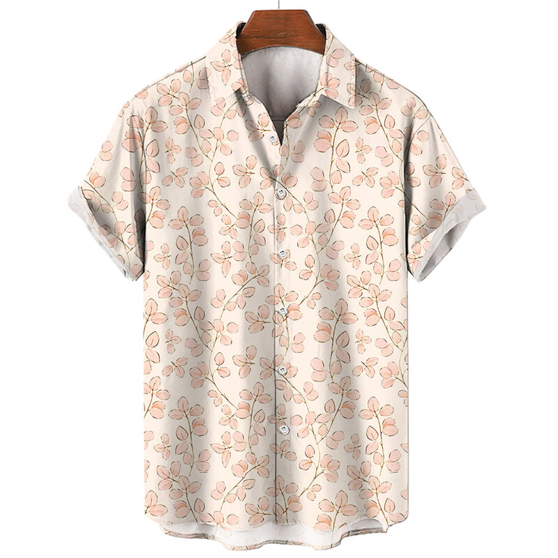 Рубашка мужская с цветочным принтом, гавайская одежда, топ с коротким рукавом, свободная Винтажная с отложным воротником, с 3D-принтом, лето 2023