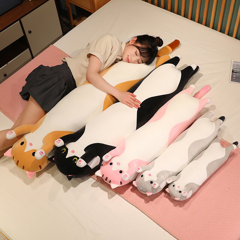 Juguetes de peluche de gato de 50-150cm de largo, 10 estilos, almohada de dormir para decoración del hogar, regalos de cumpleaños para niñas