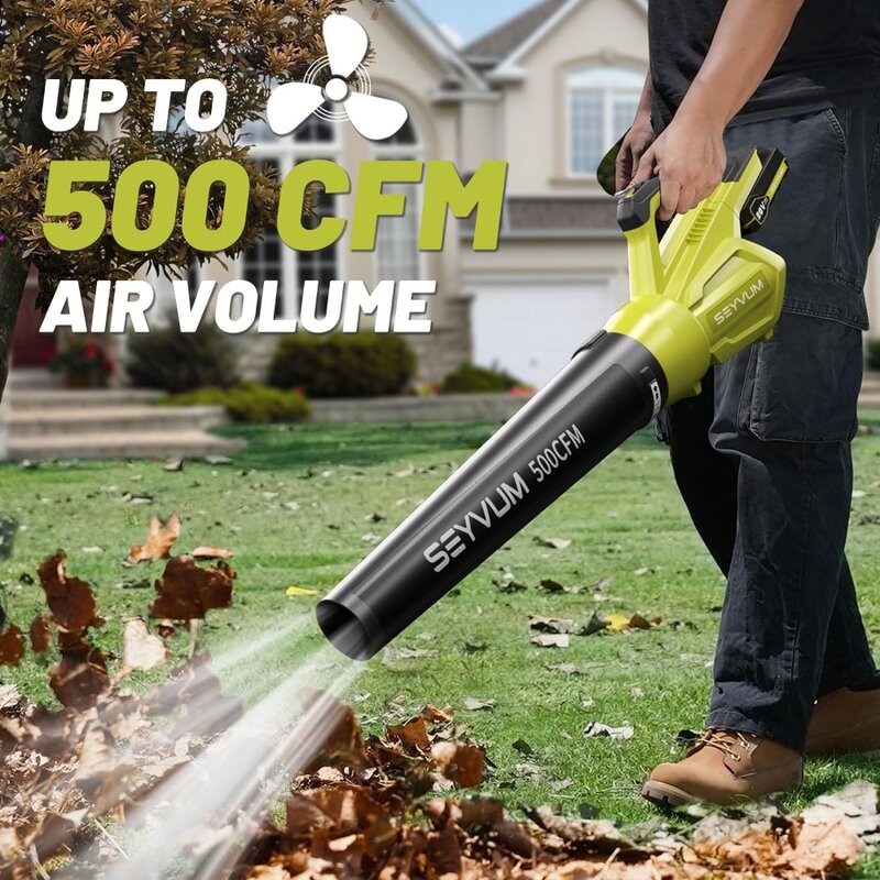 Blower Cordless, 500CFM 20V Electric Leaf Blower for Lawn Care with 2 X 2.0Ah Battery and Charger, Battery Powered Leaf Blower