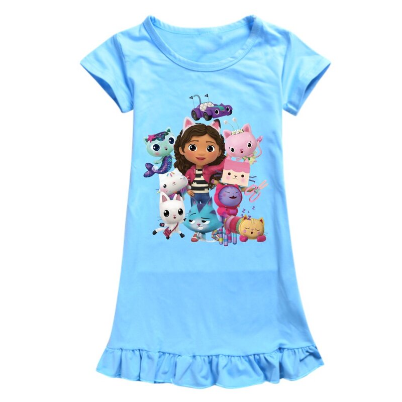 Gabbys-ropa de casa de muñecas para niños, pijamas de verano, vestido de bebé, camisón de manga corta, ropa de dormir de dibujos animados para gatos