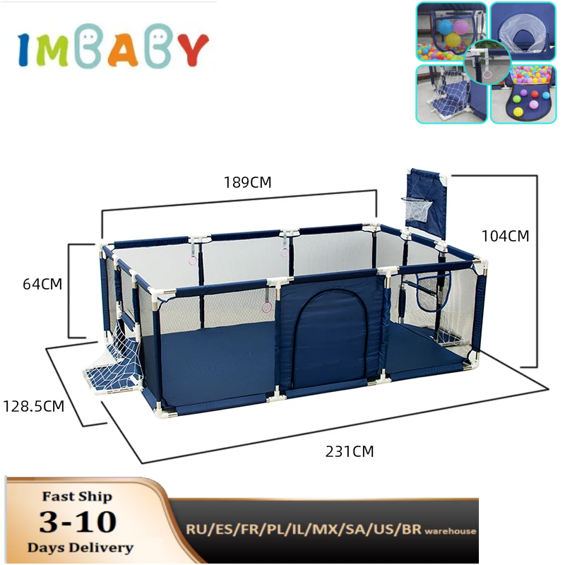 IMBABY box per bambini grande parco giochi per bambini box per cartoni animati per bambini basket Baby Activity Fence Pool Balls Park for Baby