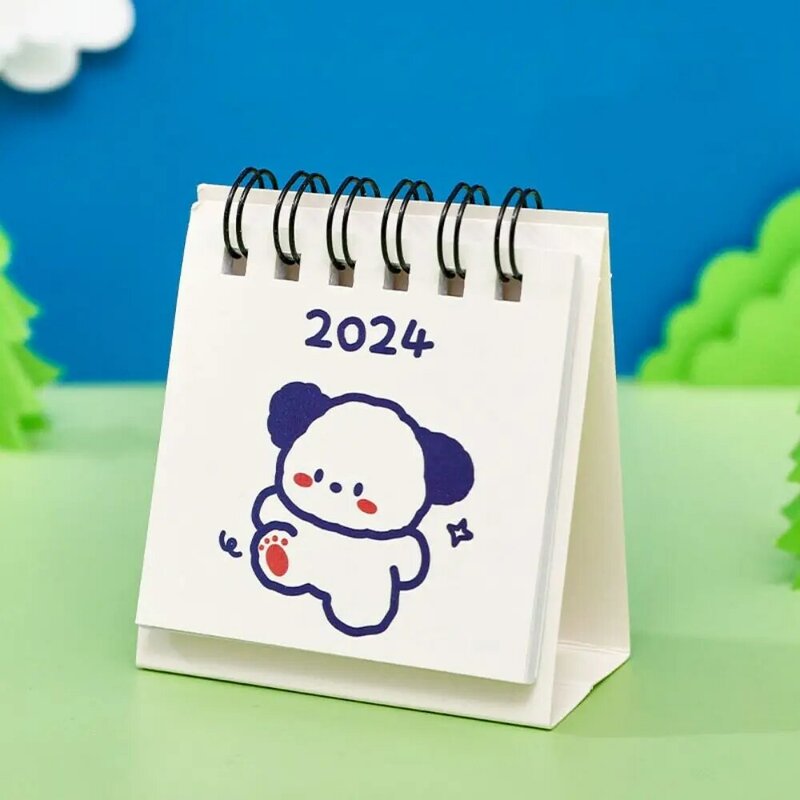 Bonito Mini Cartoon Coil Notepad, Calendário Desktop, Calendário de Mesa Exquisite, Ins, 2024