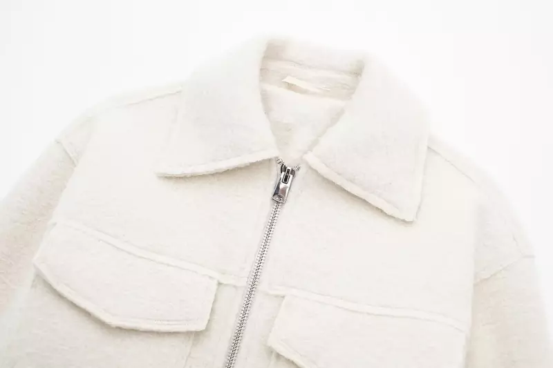 Chaqueta de lana recortada para mujer, abrigo Vintage de manga larga con cremallera, prendas de vestir exteriores elegantes, 2024