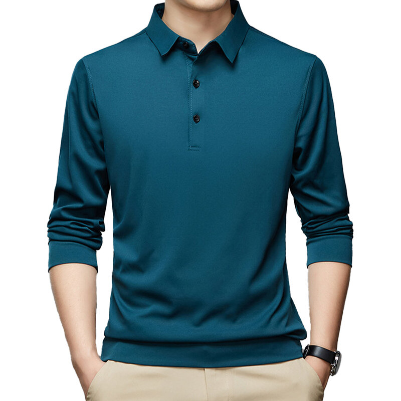 Tops Herren T-Shirt regelmäßige haut freundliche schlanke solide formale Langarm bluse atmungsaktive Business-Knopf Kragen