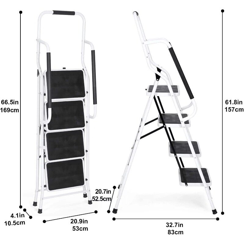 Banquinho dobrável com plataforma de pedal antiderrapante, escada de 4 etapas