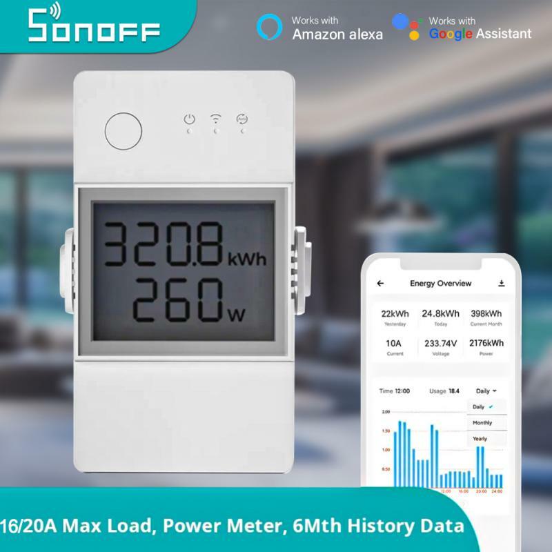 SONOFF-Pow Elite Power Meter, WiFi Interruptor Inteligente, Chip ESP32, Tela LCD, Consumo de Energia, EWeLink, Alexa, Google Home, Alice, 16A, 20A
