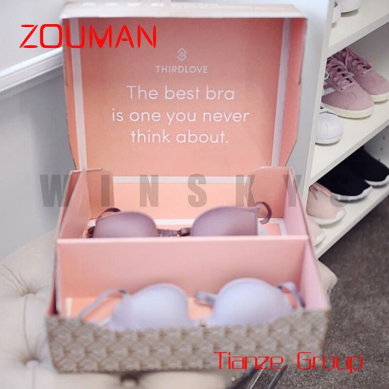Boîte cadeau plate rose avec logo personnalisé, emballage en carton pour vêtements, chaussures et sous-vêtements