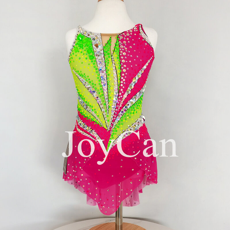 JoyCan-فستان التزلج على الجليد للفتيات ، سبانديكس ، شبكة مطاطية ، أحمر ، ملابس الرقص المنافسة ، حسب الطلب