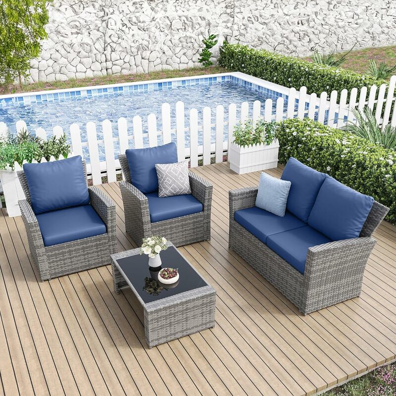 Gartenmöbel-Set, 4 Stück Terrassen möbel Schnitt Korb Outdoor-Set, Rattan Outdoor-Sofa