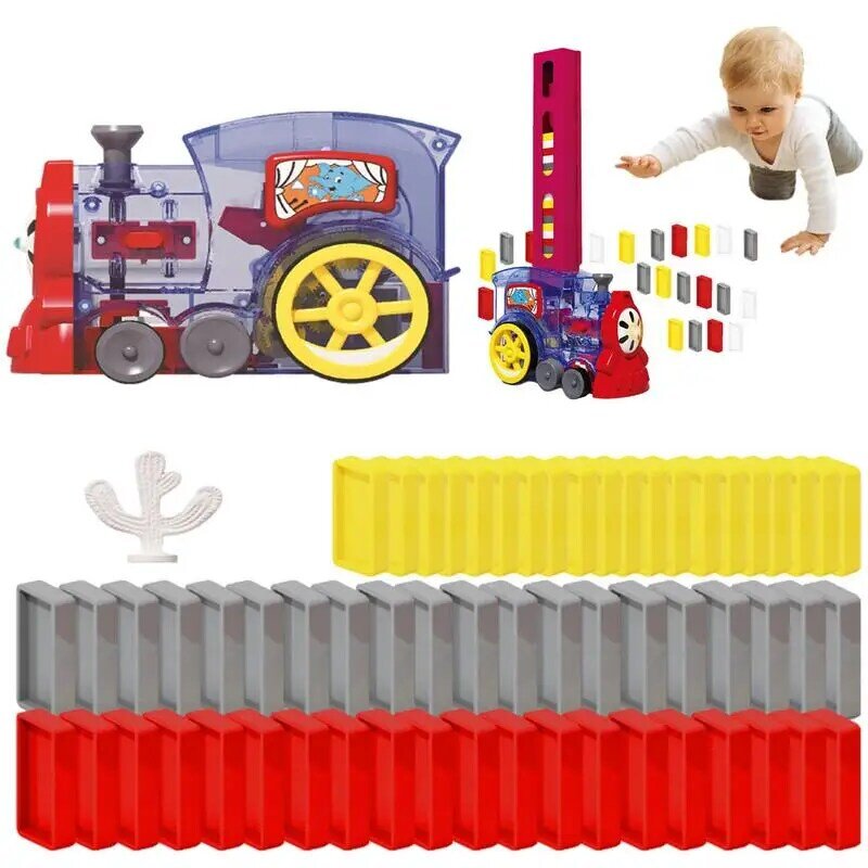 Автоматическая игрушка-домино, игрушечный поезд с разноцветным освещением и звуком, игрушка-домино, раллийный Электрический поезд, набор игрушек-домино для укладки