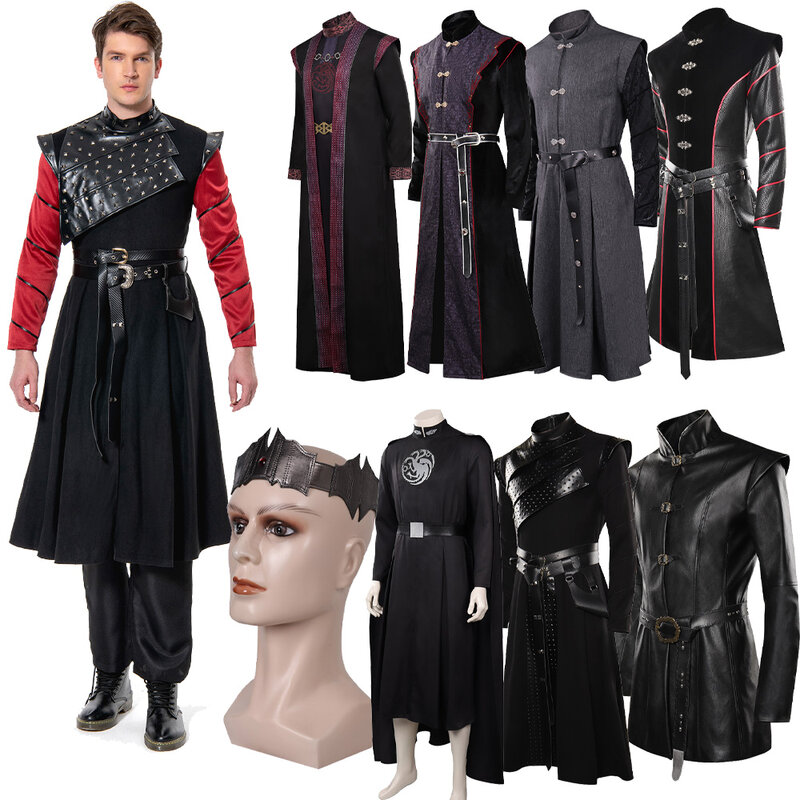 Мужской костюм даэмон для косплея Viserys, пальто с драконом, платье Aemond, орнамент с короной, искусственная кожа, мужские наряды на Хэллоуин, карнавал, костюм