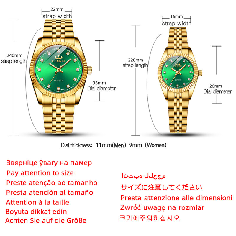 CHENXI Fashion Luxury Men Women Watch orologio da polso al quarzo blu oro orologio da coppia in acciaio inossidabile orologi da uomo impermeabili casuali