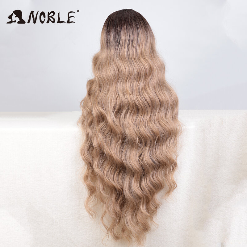 Noble-Peluca de cabello sintético con malla frontal para mujer, cabellera larga y ondulada de 36 ", con parte lateral, color rubio degradado, para Cosplay