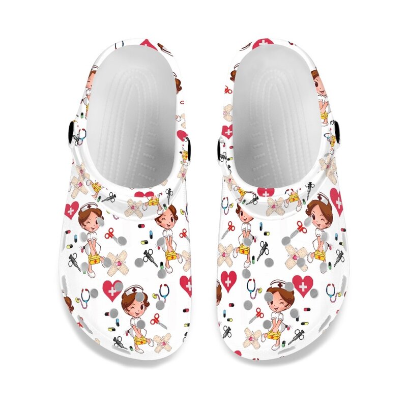INSTANTARTS Teen Girls Nurse Clogs Lightweight Soft Hole Shoes Cartoon Cute Nurse Pattern Breathable Slide Sandals for Women Hot