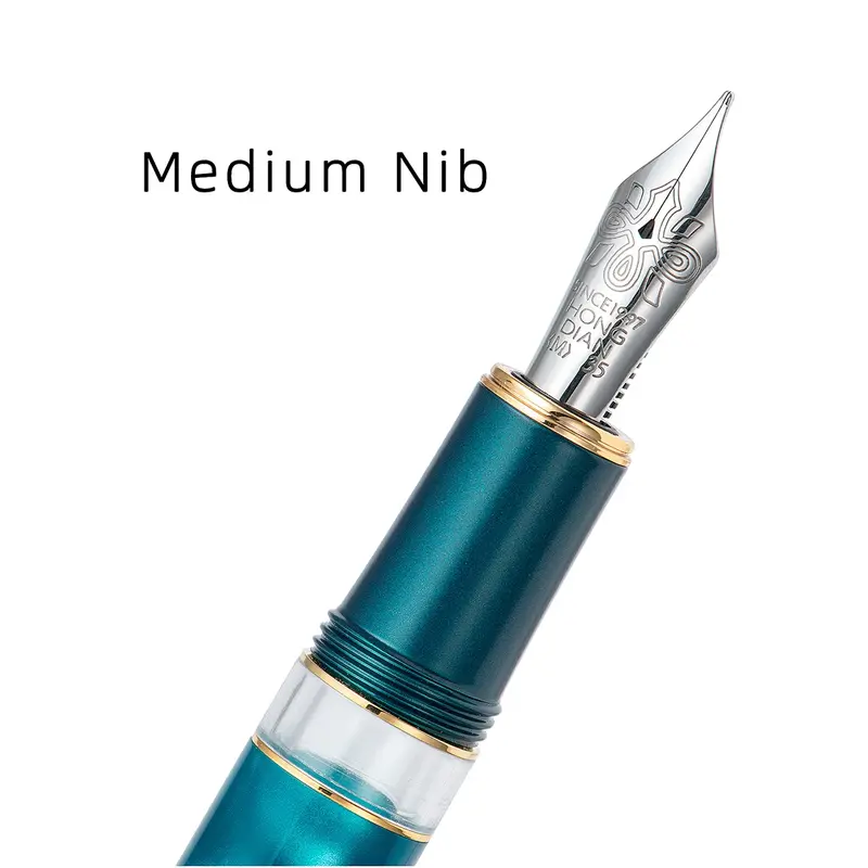 Hongdian N7 Resina Pistão Fountain Pen, EF, F, M, Long Knife Nib, verde bonito, cinza Pavão Totem Cap, Escrita, Escritório Gift Ink Pen