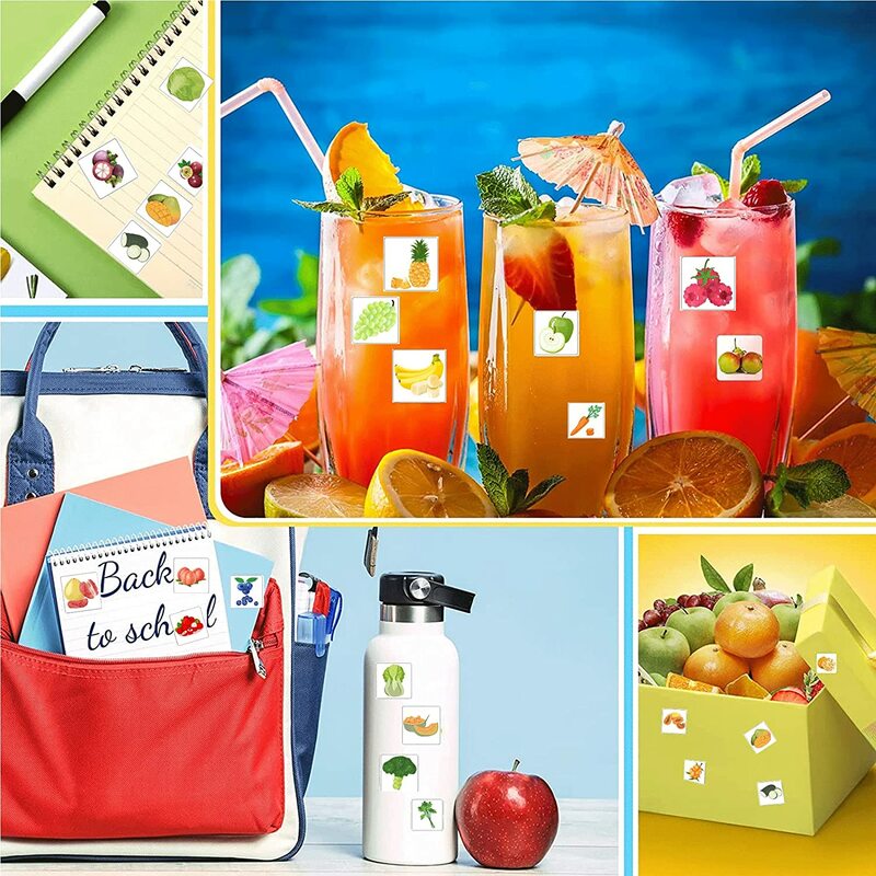 Pegatinas de frutas y verduras de jardín, pegatinas coloridas para estudiantes y profesores, 720 piezas