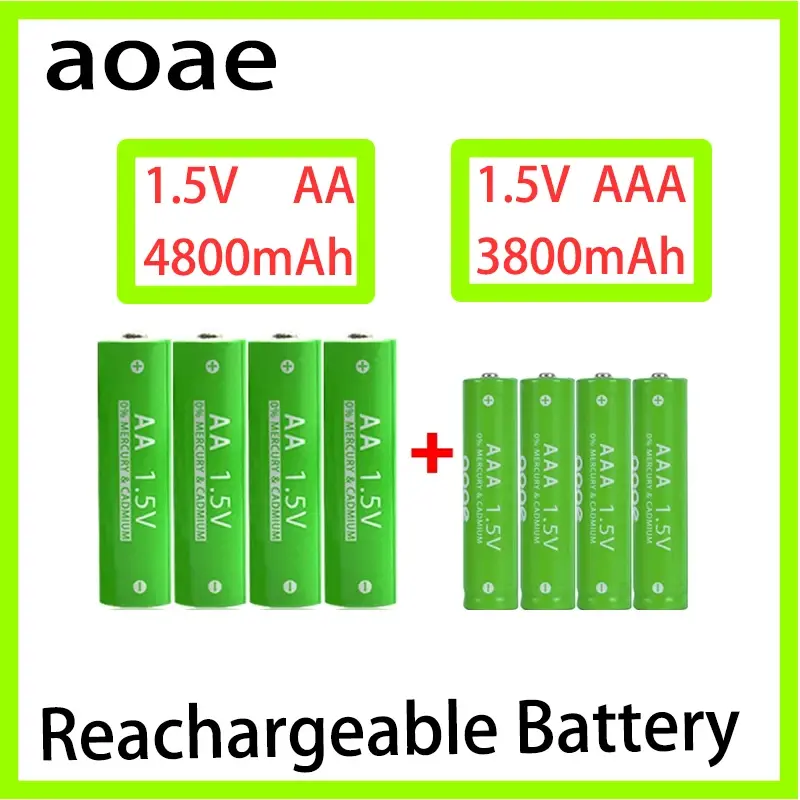 1.5V AA 4800mAh NI-MH Rechargeable Batteries+1.5 V AAA 3800 MAh Rechageable Battery NI-MH Battery + Free Shipping